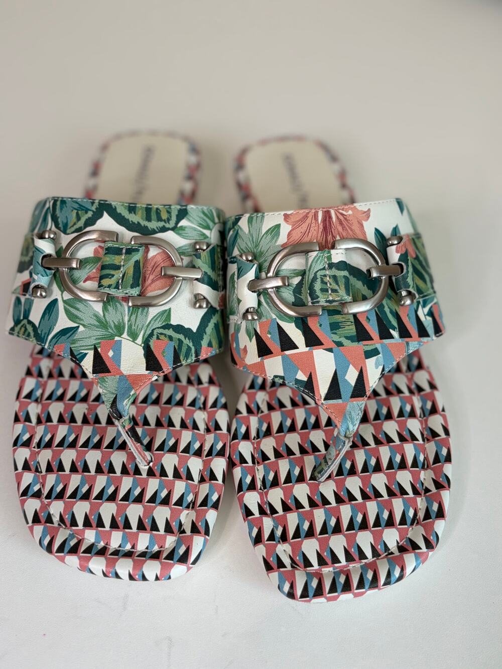 Donald Plner Kent Geo Jungle Print Sandals Sz 7 #Botanical #Tropical